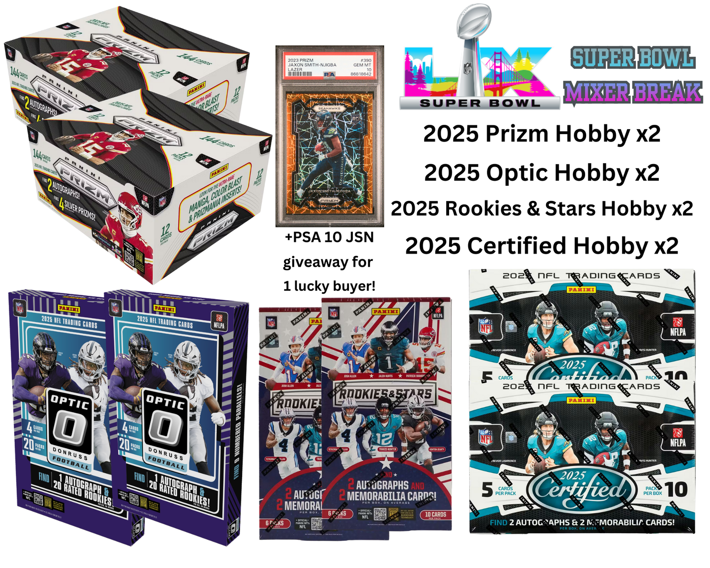 Mixer Break #60: 2x 2025 Prizm Hobby/2x 2025 Optic Hobby/2x 2025 Rookies & Stars Hobby/2x 2025 Certified Hobby Box Break-PICK YOUR TEAM