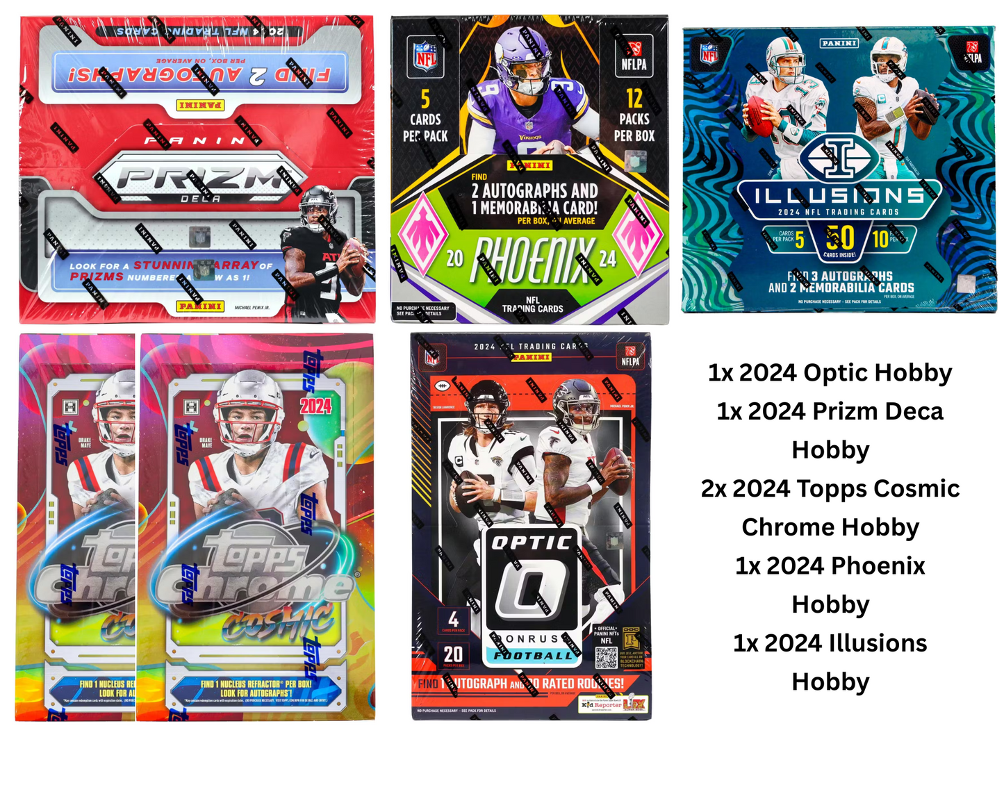 Mixer Break #27: 1x 2024 Optic Hobby / 1x 2024 Prizm Deca / 2x 2024 Topps Cosmic Chrome / 1x 2024 Phoenix / 1x 2024 Illusions Hobby Box Break - PICK YOUR TEAM