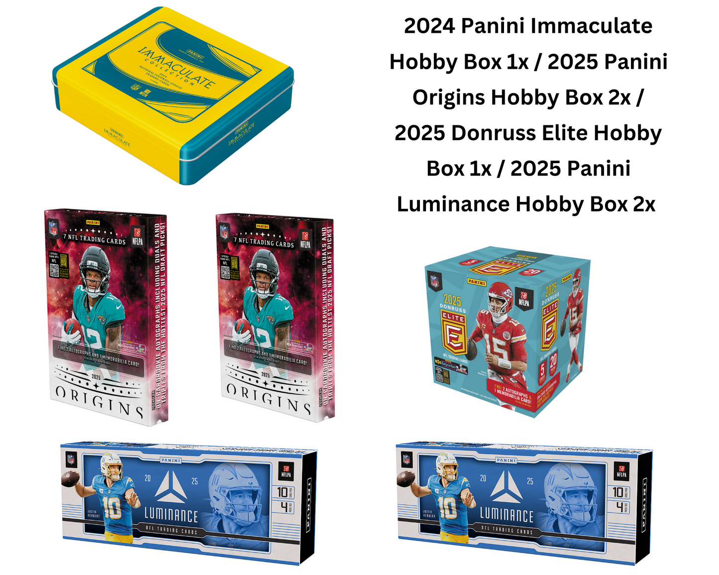 Mixer Break #43: 1x 2024 Immaculate Hobby/2x 2025 Origins Hobby/2x 2025 Luminance Hobby/1x 2025 Donruss Elite Hobby Box Break - PICK YOUR TEAM
