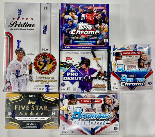 Wild-Card Round Mixer Break #5: 6-box mixer 2024 Five Star Hobby x1 / 2024 Topps Chrome Sapphire x1 / 2024 Bowman Chrome HTA x1 / 2024 Bowman Chrome Hobby x1 / 2024 Pristine Hobby x1 / 2024 Pro Debut Jumbo x1 - PICK YOUR TEAM